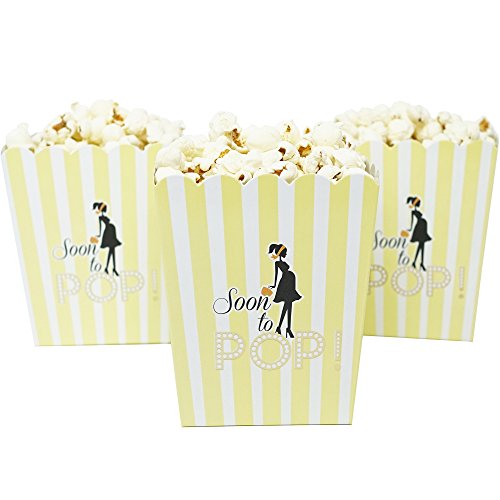 "Soon To Pop" Popcorn Favor Box For Baby Shower Party, Small Size, 20 Count By Chloe Elizabeth (Pastel Yellow) #TOP26