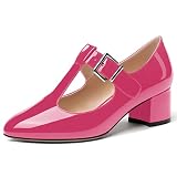 Magenta T-Strap Chunky Heel