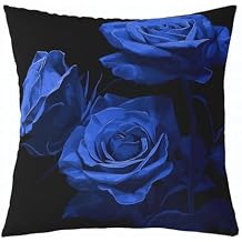Pack of 4 Rose Decorative Throw Pillow Covers, Soft Rose Floral Bouquet Square Cushion Case Set for Couch Sofa Bedroom Living Room, Elegant Royal Blue Romantic Pillow Cases Pillowcases, 18x18 Inches