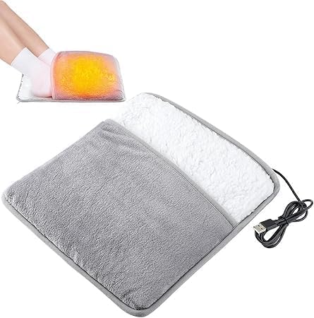 Electric Heating Pad USB Heated Foot Warmer Soft Flannel Heat Pad Feet Warmer Foot Heater 11.8 x 11.8 Inch Heated Foot Pad for Men and Women, Gray