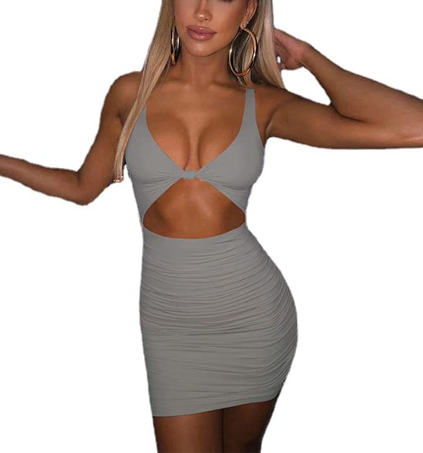 Robe moulante grise pour femme coupe ajustée sexy sans manches L