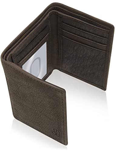 Image of Trifold Wallets for Men - Slim RFID Blocking Wallet for Securing Personal Data - Front Pocket Friendly Genuine Leather Wallet - Mens Wallets Trifold with ID Window - Tri Fold Wallet Gifts for Men