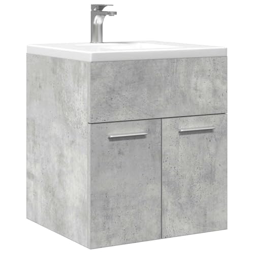 Armario para lavabo de baño gris hormigón con estructura compacta de madera de ingeniería 2