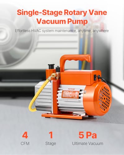 Image of VEVOR Vacuum Pump, 4 CFM, HVAC Single Stage Rotary Vane Vacuum Pump, for R134a R22 R410a Systems, Auto AC Vacuum Pump Kit with Oil Bottle, for Automotive Air Conditioner Maintenance Resin Degassing
