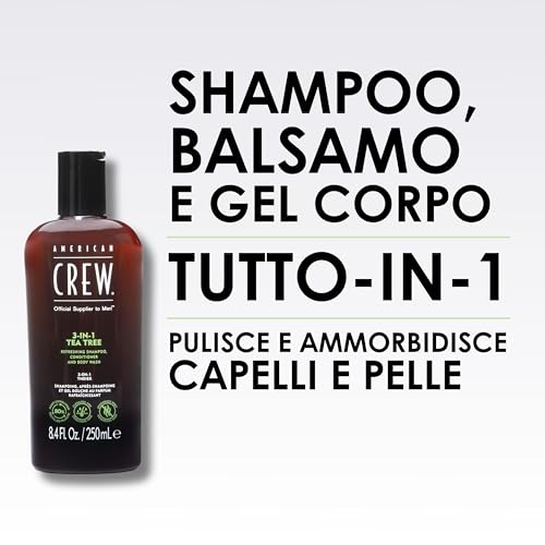 American Crew Hair & Body 3-IN-1 Tea Tree Shampoo, Balsamo E Gel Doccia 3 In 1 Per Uomo 450 Ml - 3