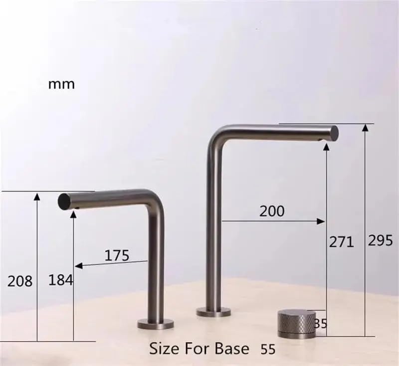 Brushed Rose Gold Widespread Basin Faucet, Rotating Spout Single-Lever Two-Hole Deck-Mounted Tap(Black short)
