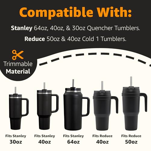 Jmoe USA 12" Replacement Straws for Stanley 40oz & 30oz Tumblers | Fits Reduce 50 oz & 40 oz Cold1 Tumblers | 6-Pack of Reusable Plastic Straws With Cleaning Brush | Food Grade & BPA Free (White)