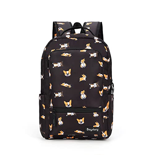 Cute Corgi Dog Backpack for Girls Boys Teens Women Men Black
