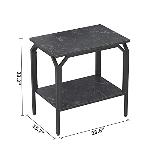 Cubiker End Table, Side Tables For Living Room Bedroom, 2-Tier Accent Table With Wooden Shelf, Waterproof Boards And Metal Frame, Easy To Assemble, Marbling #TOP5