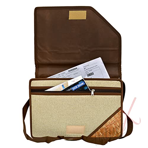 Image of FUTURE X Jute Sling Bag Corner Cut Design File Folders for Certificates and Important Documents Folder, Conference Folder, Document Organizer with Strap (Brown)
