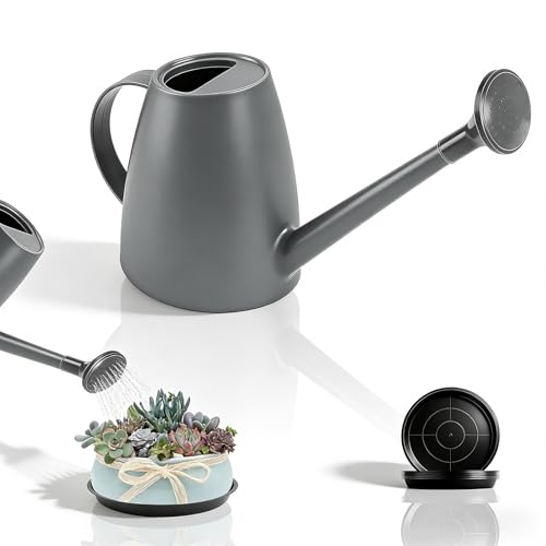 msymsyu 1.8L Giesskanne Klein Gießkanne Zimmerpflanzen Kunststoff Kleinegießkanne mit Langem Ausgießer Mit 10 STK Schwarz Blumentopf Untersetzer für Zimmer und Balkon Sukkulenten Topfpflanzen (Grau)