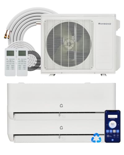 24 SEER2 18000 BTU Dual Zone Mini Split AC Heat Pump, 12K+12K for 2 Rooms, Smart WiFi App, Eco R454B, Cools & Heats 1000 Sq.Ft, Ductless HVAC System with 16ft Pre-Charged Installation Kit