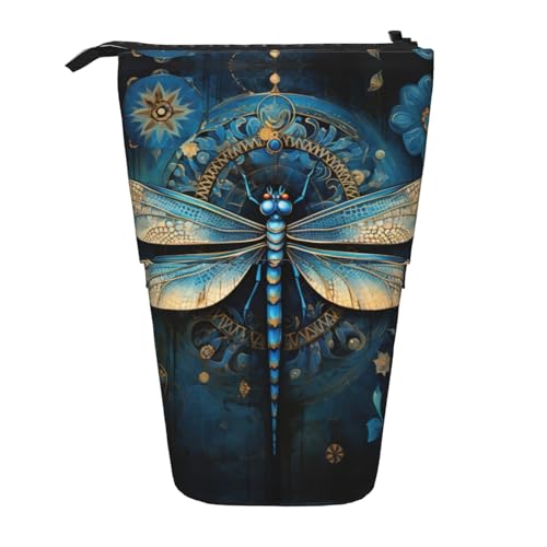 Astuccio testurizzato con stampa marmorizzata in piedi per cancelleria da ufficio astuccio retrattile matita Libellula Art 3 Taglia unica da lavoro blu nero