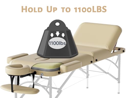 Image of 3 Fold Professional Massage Table Portable Hold Up to 1100LBS Cream