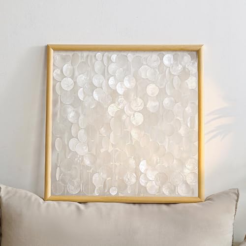 DHHOUSE Handmade Capiz Shell Wall Art, Sea Shell Wall Decor with Wooden Frame, Natural Beach Home Decor for Living Room, Bedroom 24x24 inch