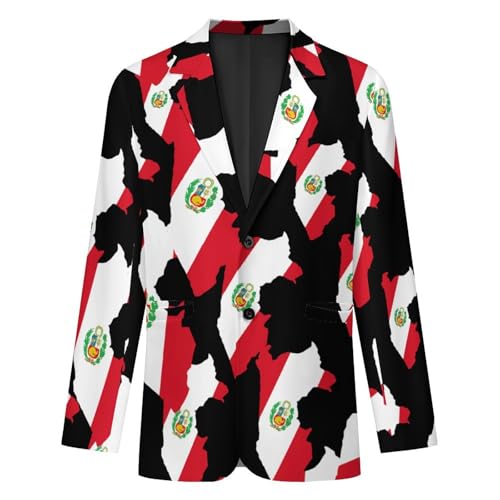 Peru-Map Flag Men's Slim Suit Long-Sleeve Prom Tuxedo Classic Two Button Business Jacket4