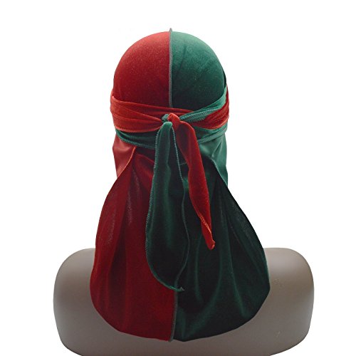 Silky Color Matching Two Tone Velvet Durag 360 Waves Extra Long Tail and Wide Straps