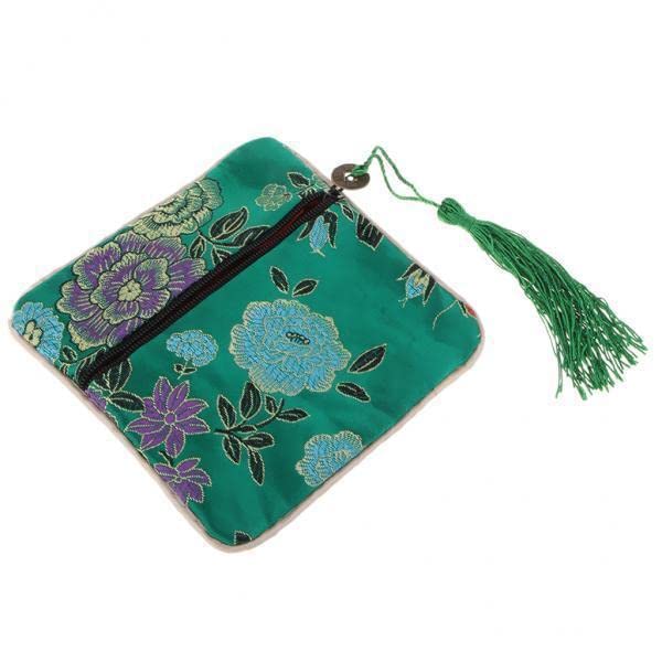 2xGuzheng Nail Tape Storage Bag Silk Brocade Jewelry Pouch Bag Purse Green-picture-23