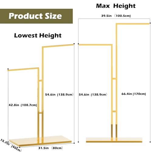 Lhysn Gold Clothing Rack - Adjustable Double Arm 43-67in Garment Racks for Hanging Clothes Hangers Stand Dress Up Storage Display Rack for Shop Vendors Retail Store