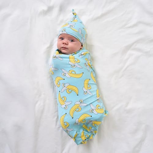Image of Little Sleepies Swaddle & Hat Set, Baby Swaddles Newborns, Soft Viscose from Bamboo Swaddle Blanket Wrap (Bananas)