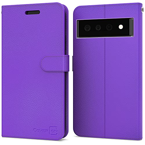CoverON Wallet Pouch Designed for Google Pixel 6 Case, RFID Blocking Flip Folio Stand PU Leather Phone Cover - Purple