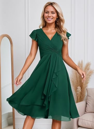 Chiffon Bridesmaid Dresses for Women 2025 Short Sleeves Formal Party Gowns with Pockets3