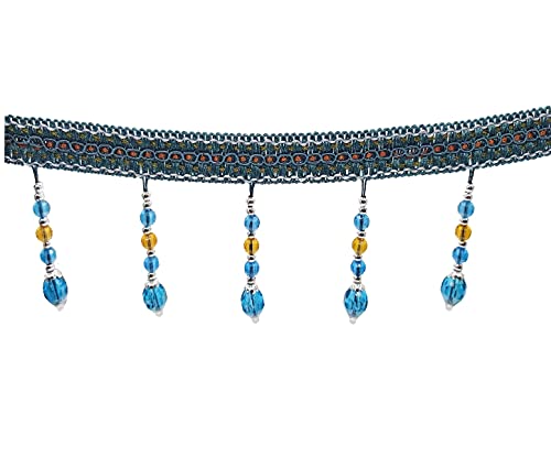 Yalulu 4 Yards Braided Hanging Beads Tassel Trim Fringe Fabric Ribbon Trimming Handwork DIY Craft Sewing Accessory Lace for Home Curtain Table Decoration (Blue) - Thumbnail 3