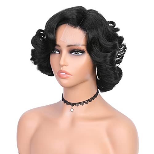 Quantum Love Short Curly Bob Wigs Loose Wave Side Part Wig For Black Women Short Body Wave Bob Synthetic Wig (Natural Black 10 Inches) #TOP6