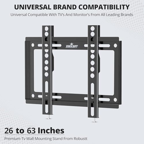 Image of XIKKART TV Wall Mount Bracket for 26-63 Inch LED LCD Smart TVs | Universal Fixed Wall Mount Stand | Heavy Duty Low Profile TV Mount | VESA Compatible Flat Screen TV Bracket