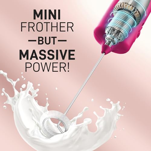 Image of Mini & Mighty Milk Frother Wand - Powerful Handheld Coffee Frother, Battery Operated Drink Mixer - Compact Pocket Size - Detachable Whisk for Latte, Cappuccino, Matcha, Hot Chocolate
