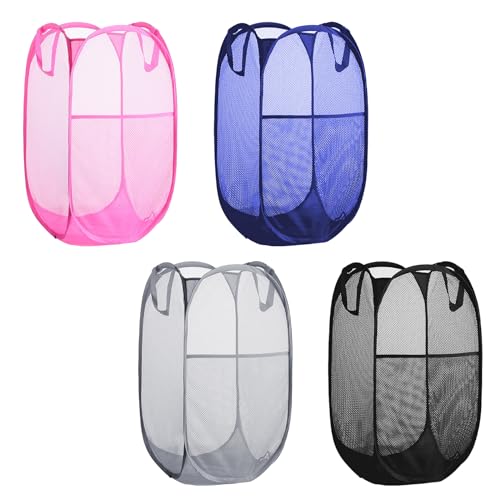 Image of Collapsible Pop Up Laundry Hamper, Extra Large Mesh Foldable Laundry Basket Bag, 28 inch x 16 inch x 16 inch, 4 Pack (Black + Pink + Grey + Blue)