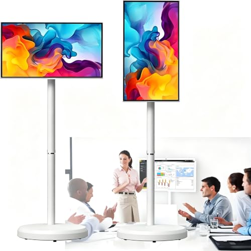 21.5 Pulgadas Televisor PortáTil con Ruedas con Pantalla TáCtil Soporte,Pantalla Inteligente Todo en Uno con InclinacióN y RotacióN,BateríA Integrada de 5 Horas para Sala de Estar,Dormitorio