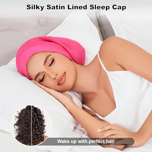 Image of ZHENSILK Silk Bonnet for Sleeping Women, Adjustable Silky Satin Lined Sleep Cap, Silk Hair Wrap Slouch Beanie Hat