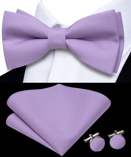 Image of Hi-Tie Bow Ties for Men Pre-Tied Pocket Square with Cufflinks Mens Bowtie Sets for Wedding Formal Party