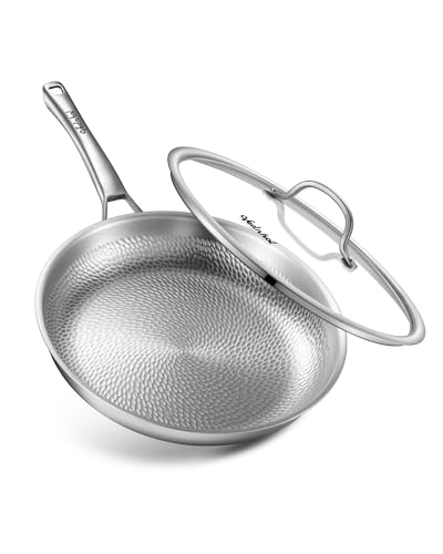 VEDNHOL Titanium Pan, 12 Inch Pure Titanium Hammered Pro frying pan with Lid, Non-Toxic Skillet for...