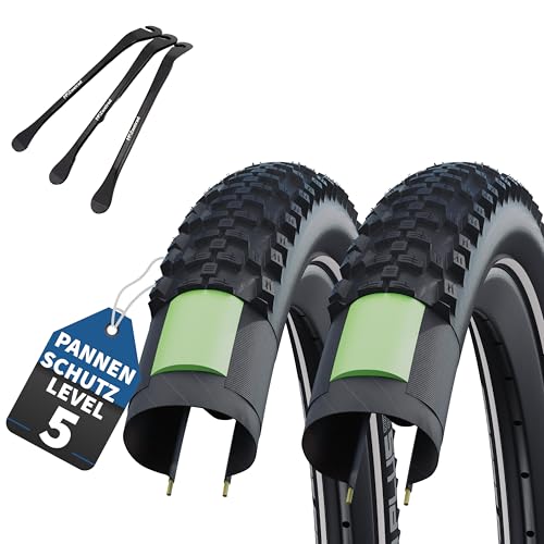 2er Set Schwalbe Fahrradreifen Smart Sam Plus 28 Zoll (42-622) Reflex AV DV SV Schlauch + 3 Reifenheber E Bike (28x1,60 Zoll (42-622), Ohne Schläuche)