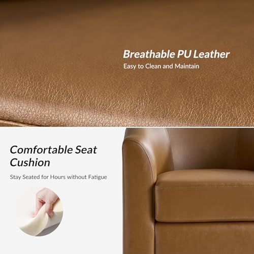Image of HULALA HOME Faux Leather Swivel Accent Chairs Set of 2 with Solid Wood Base, Round Swivel Barrel Chairs for Living Room and Bedroom, No Assembly Required, Camel