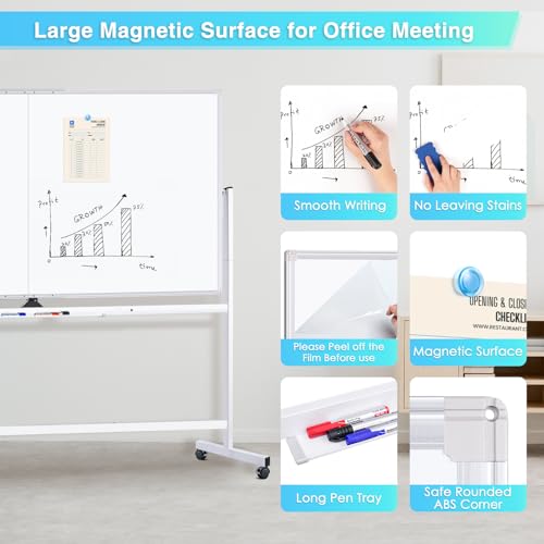 Image of Maxtek Rolling Whiteboard 96 x 48 in, Large Double-Sided Magnetic Standing