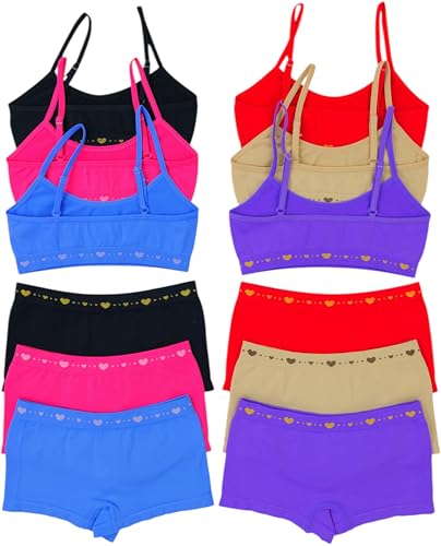Image of ToBeInStyle Girl Pack of 6 Set Spaghetti Strap Training Bras & Boyshorts Bikinis