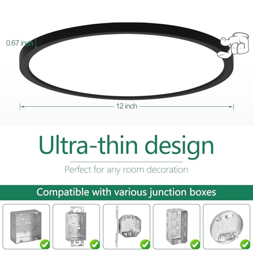 Image of Brightever 12 Inch LED Flush Mount Ceiling Light Fixture, Dimmable, 3200LM