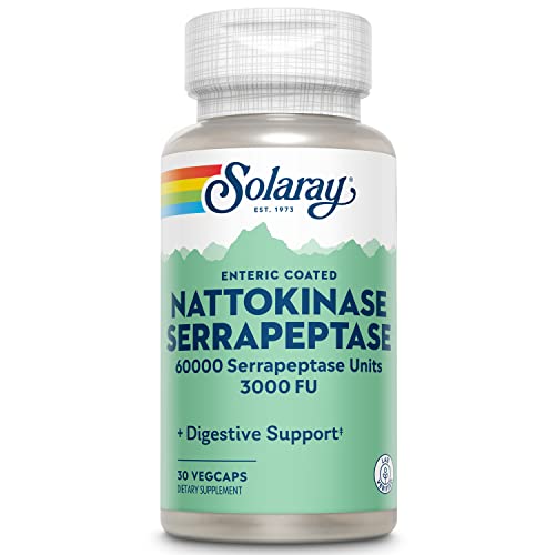 Image of SOLARAY Nattokinase Serrapeptase Supplement - Enteric Coated - 3000 FU Nattokinase Supplement - Circulation, Cardiovascular, Sinus Support - Lab Verified, 60-Day Guarantee - 30 Servings, 30 VegCaps