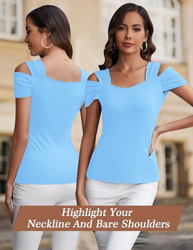 Image of Blingfit Cold Shoulder Tops Summer Tunic Shirts for Women T Shirts V Neck Short Sleeve Casual Tees Blouses 2026