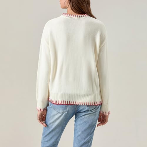 Image of Women Cute Bow Knit Sweater Y2k Long Sleeve Crew Neck Knitted Pullover Top Oversized Going Out Fall Winter Knitwear