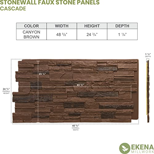 Ekena Millwork 48 5/8"W X 24 3/4"H X 1 1/4"D Cascade Stacked Stone, Stonewall Faux Stone Siding Panel, Canyon Brown #TOP1
