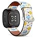 CJBROES Replacement Leather Watch Band, Compatible with Fitbit Versa 3 and Fitbit Sense of Wristband Bracelet Accessory - Cartoon Sun Cloud Heart Bird