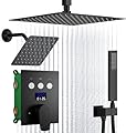 Matte Black Dual Shower Heads Shower System with 12" Ceiling Mounted Rainfall Shower Head 8" Wall Mounted Shower Head Luxury Digital Display Shower Fixtures Shower Faucet Set