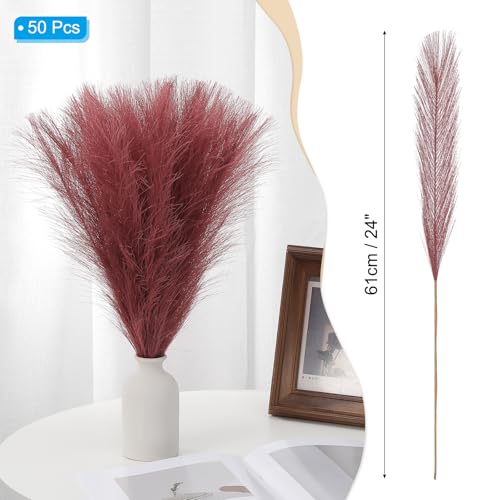 Pampas Artificiales para Bodas y Decoración de Paredes Boho Chic en Rojo Oscuro 3