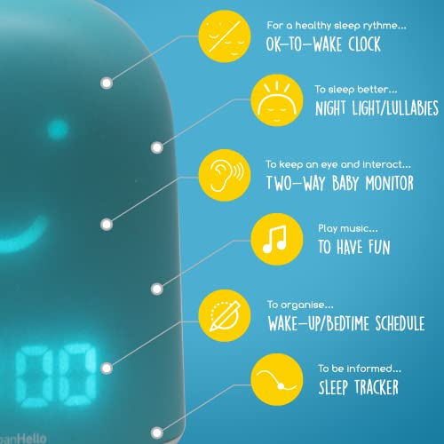 Remi - The Best Ok To Wake Children Clock - Sleep Trainer - Sleep Tracker - Audio Baby Monitor - Night Light & White Noise Sound Machine - Mp3 And Streaming Music Speaker - Time-To-Rise Face - Blue #TOP4