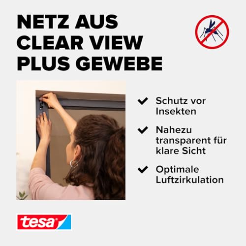 tesa Insect Stop ALU Comfort Fliegengitter für Türen - Insektengitter mit Aluminium-Rahmen & Clear View - Tür Insektenschutz - Anthrazit, 100 cm x 220 cm