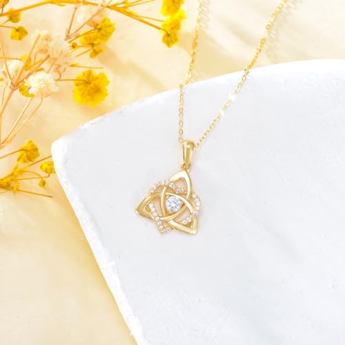 14K Real Gold Celtic Knot Pendant Necklace for Women Solid Yellow Gold Good Luck Trinity Knot Necklace Dainty Irish Necklace Jewelry for Her Mom Wife 16+1+1 Inch3